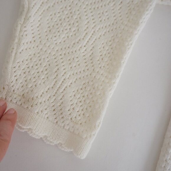 Vintage Intense Functionals Cream Eyelet Button Up Cardigan Sweater Size 38 - Picture 10 of 13